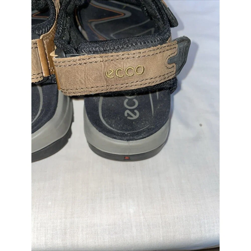 Ecco Men’s Strappy Sandals Sz 44 U.S. 11 M Brown Leather Hook & Loop Athleisure